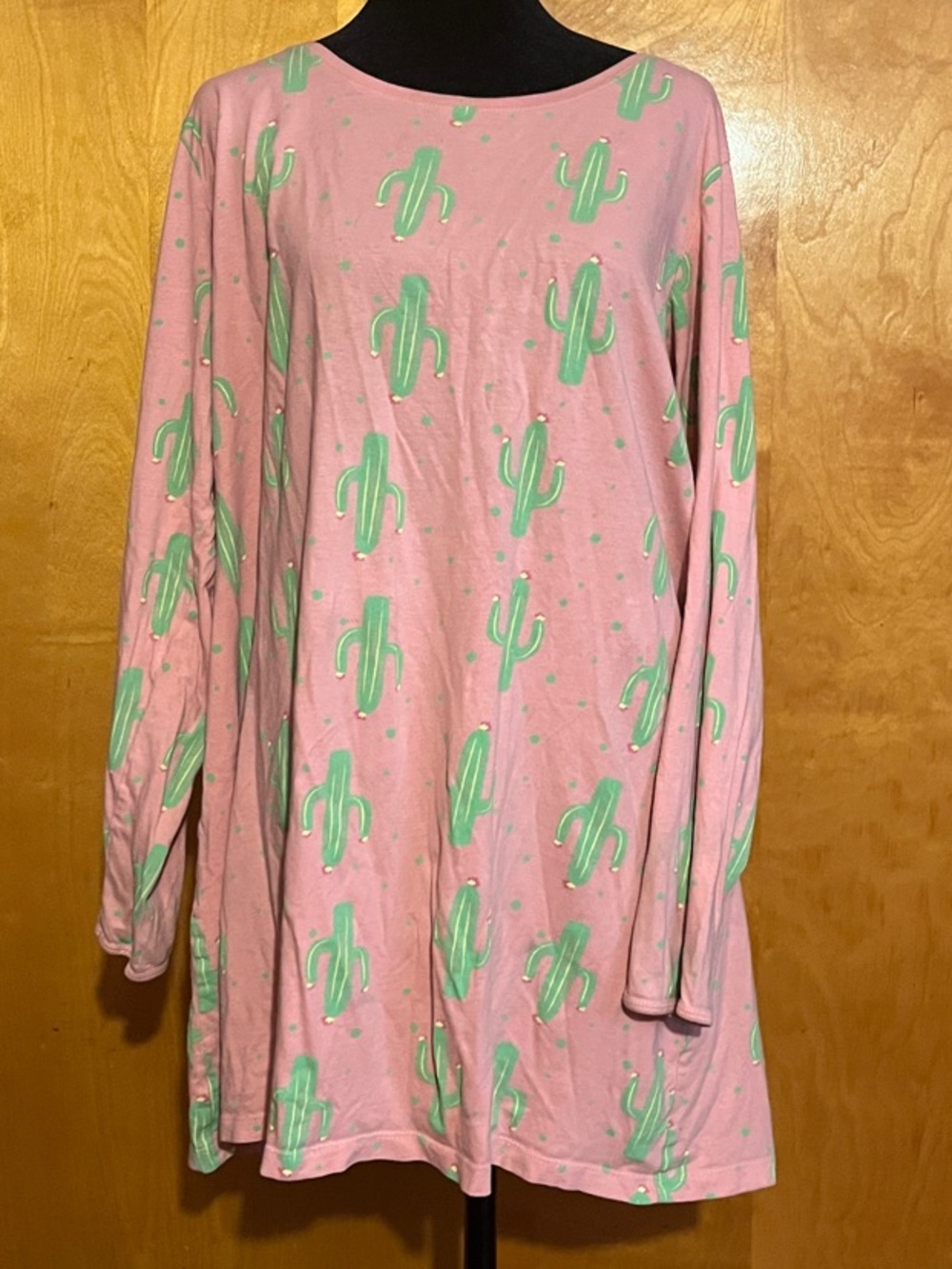 Serra Pink Nightshirt with Mint Green Cactus Print